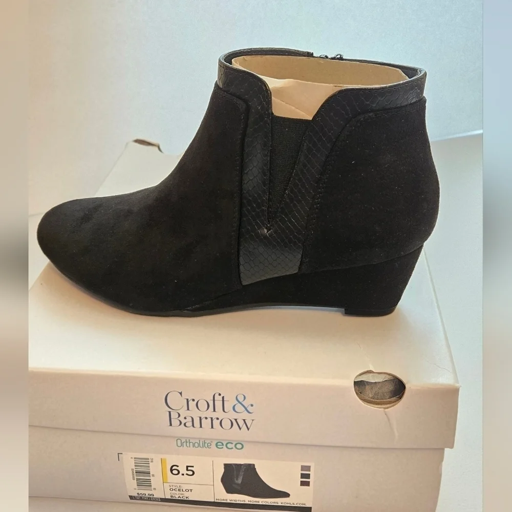 Croft & Barrow Ocelot Black Ankle Boots Booties Sz 6.5